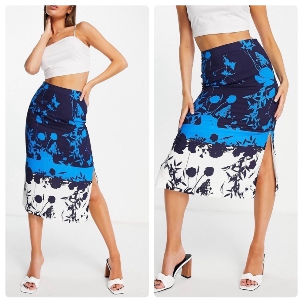 Ted Baker Selaah Bluebell Side Slit Midi Skirt Sz. 12 NWT